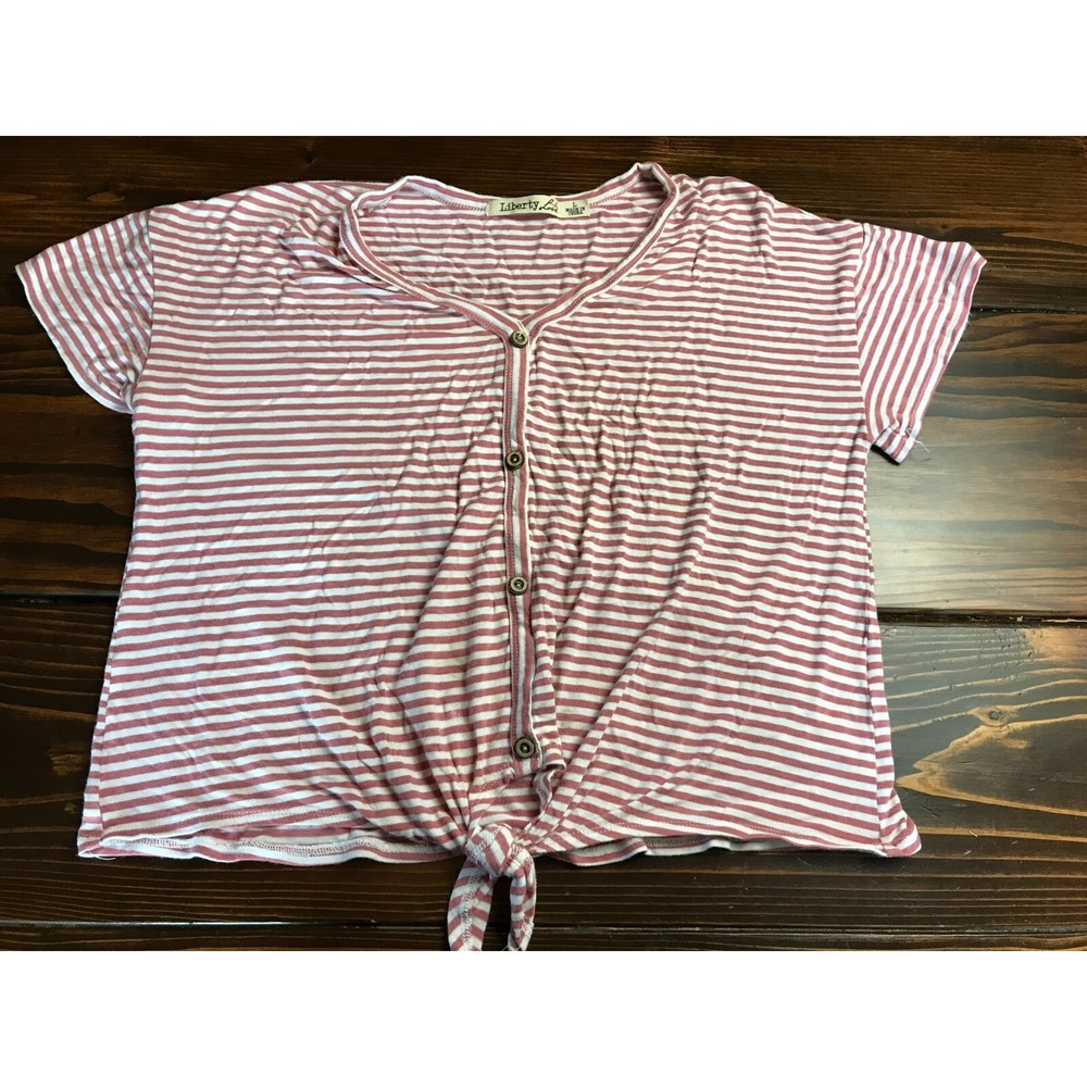 Liberty Love Shirt, Women's Size Large, White Pink, Striped, Short Sleeve